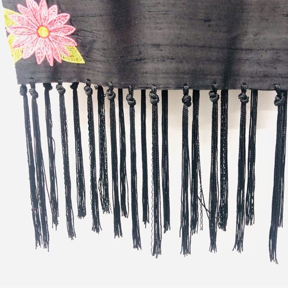 Vintage Maggy L Black Silk Embroidered Fringe Skirt Y2K Romantic Fairygoth - Picture 11 of 16